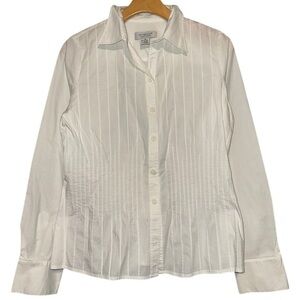 Emanuel Ungaro Womens Size 12 White Pintuck Pleats Long Sleeve Button Down Shirt